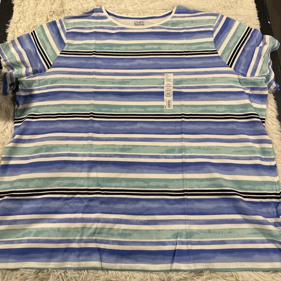 Croft and Barrow womens The Classic Tee coastal stripes 4X 100% cotton short sl - Picture 1 of 11